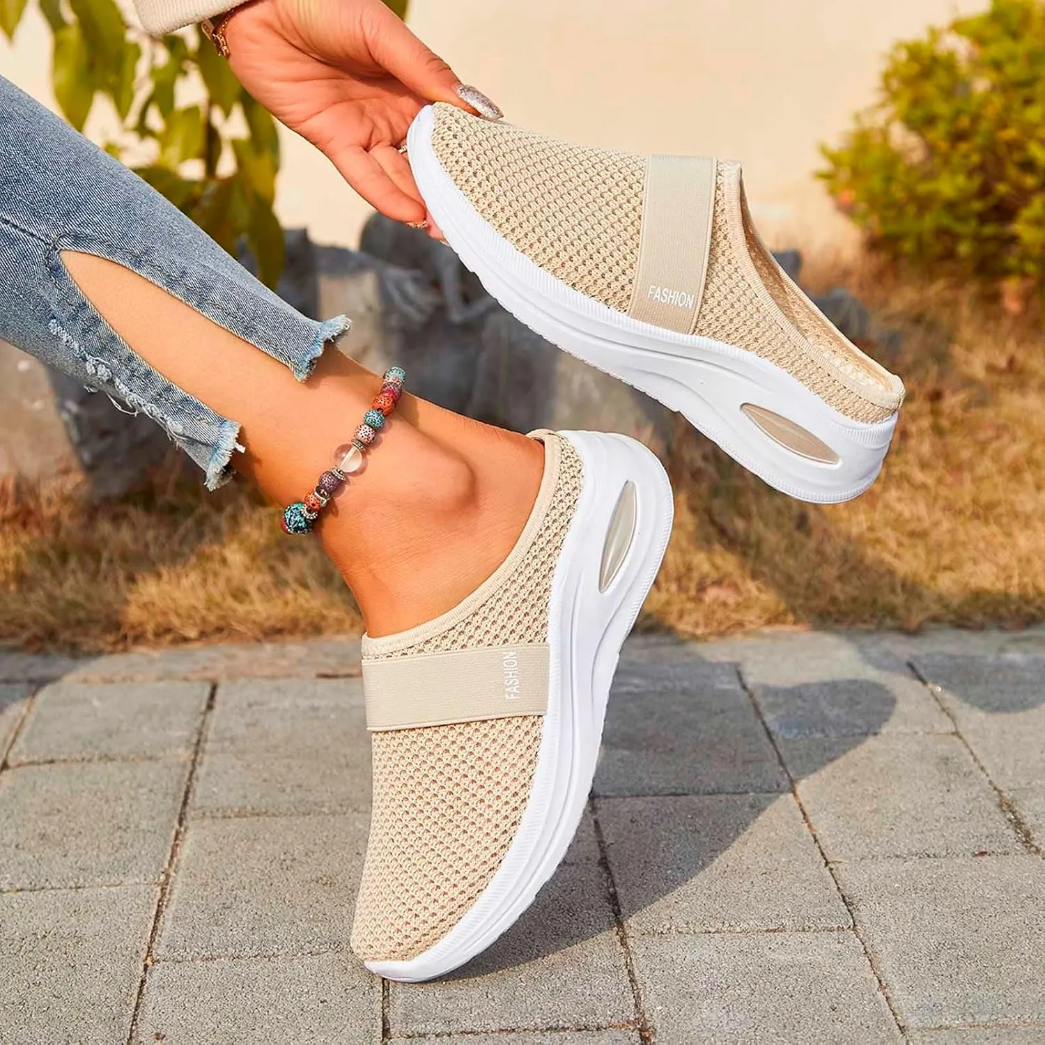 Mesh Sandals Women Casual Breathable Sneakers Fashion Slip on Walking Sandals Breathable Running Shoes
