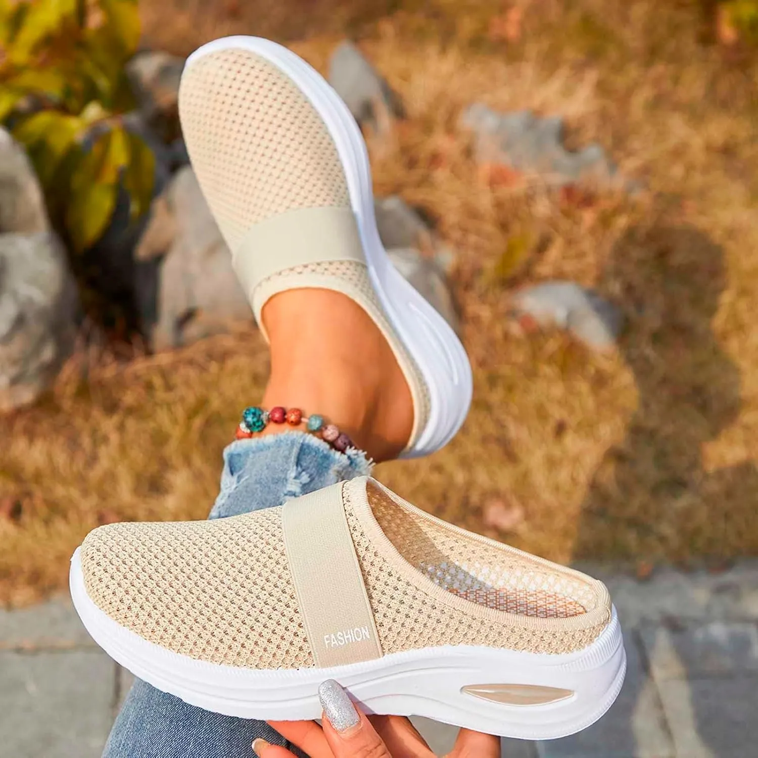 Mesh Sandals Women Casual Breathable Sneakers Fashion Slip on Walking Sandals Breathable Running Shoes