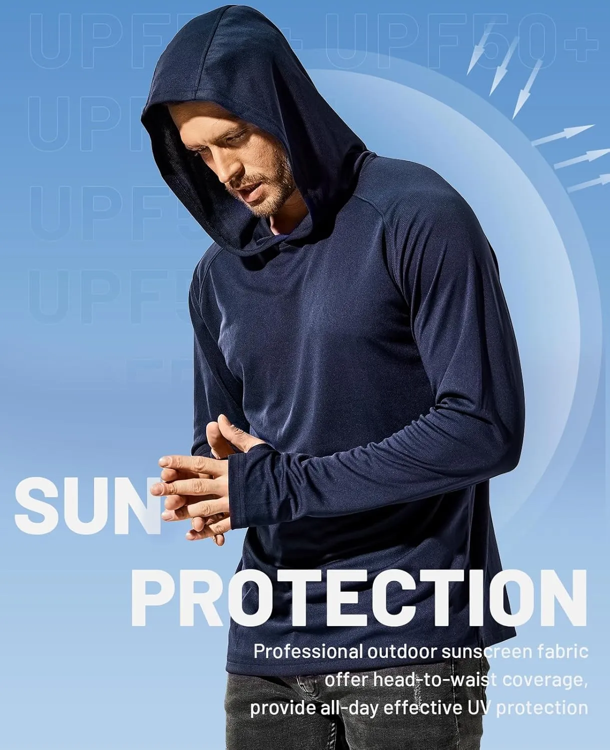 MIER Men's UPF 50  Sun Protection Hoodie Long Sleeve SPF Fishing Hiking Running Thumbhole Shirts Hooded Quick Dry Lightweight
