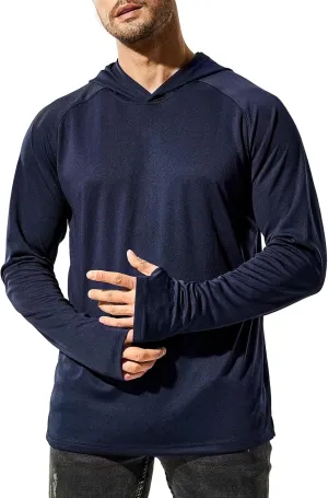 MIER Men's UPF 50  Sun Protection Hoodie Long Sleeve SPF Fishing Hiking Running Thumbhole Shirts Hooded Quick Dry Lightweight