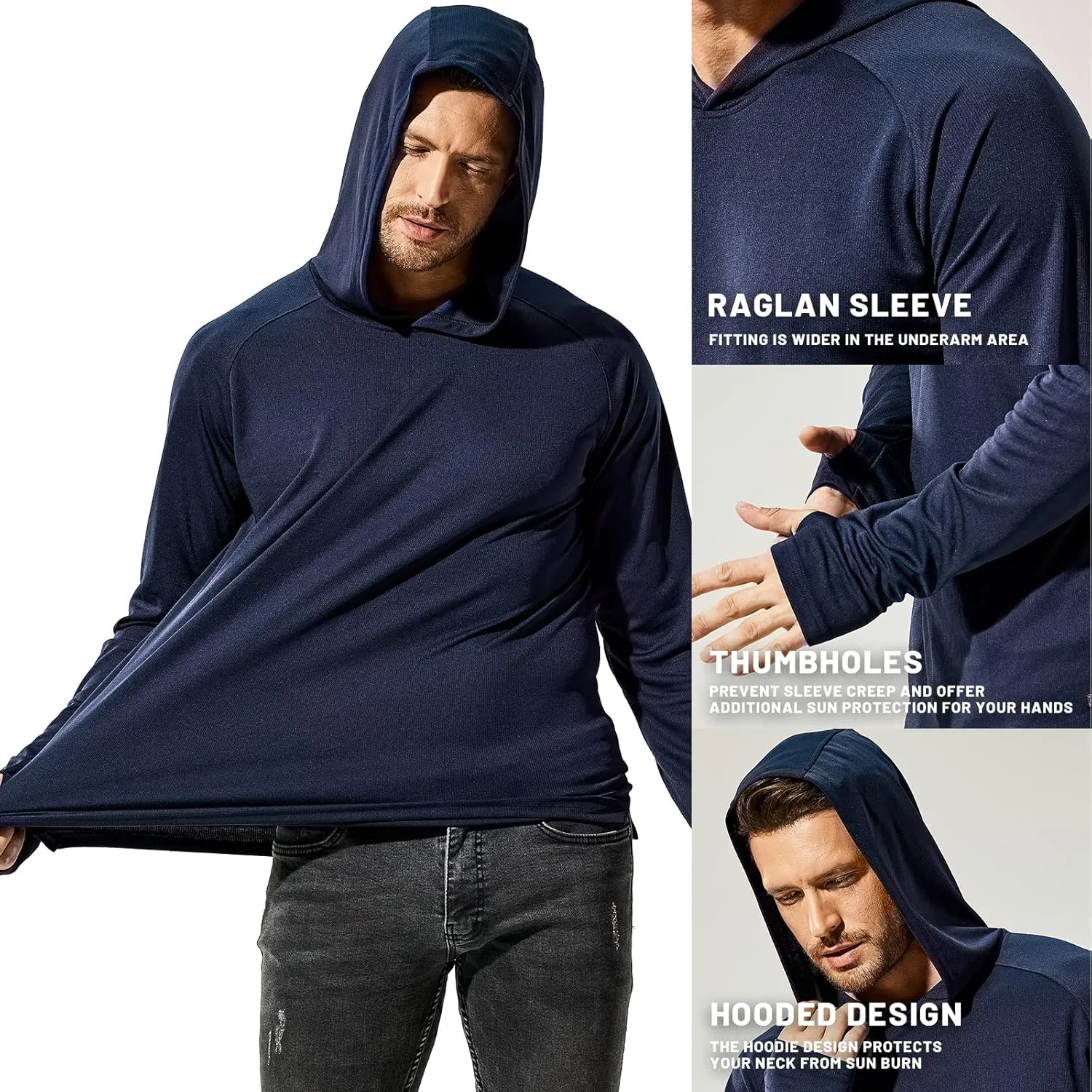 MIER Men's UPF 50  Sun Protection Hoodie Long Sleeve SPF Fishing Hiking Running Thumbhole Shirts Hooded Quick Dry Lightweight