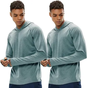 MIER Men's UPF 50  Sun Protection Hoodie Long Sleeve SPF Fishing Hiking Thumbhole Shirts Hooded Quick Dry, 2 Pack