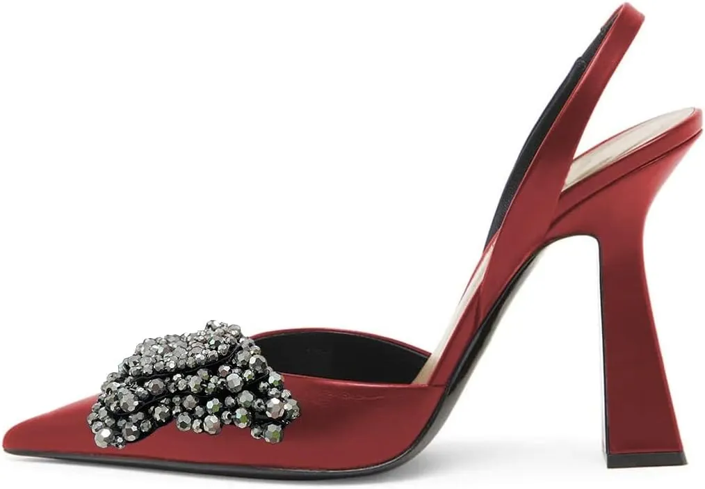 Milooey shoes Women Closed Pointed Toe Slip On Sandal Chic Rhinestone Butterfly Slingbacks Sexy Block High Heel Pump Party Prom Dress Shoes Size 4-16 Us