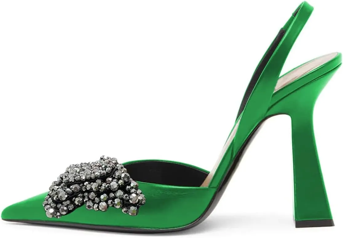 Milooey shoes Women Closed Pointed Toe Slip On Sandal Chic Rhinestone Butterfly Slingbacks Sexy Block High Heel Pump Party Prom Dress Shoes Size 4-16 Us