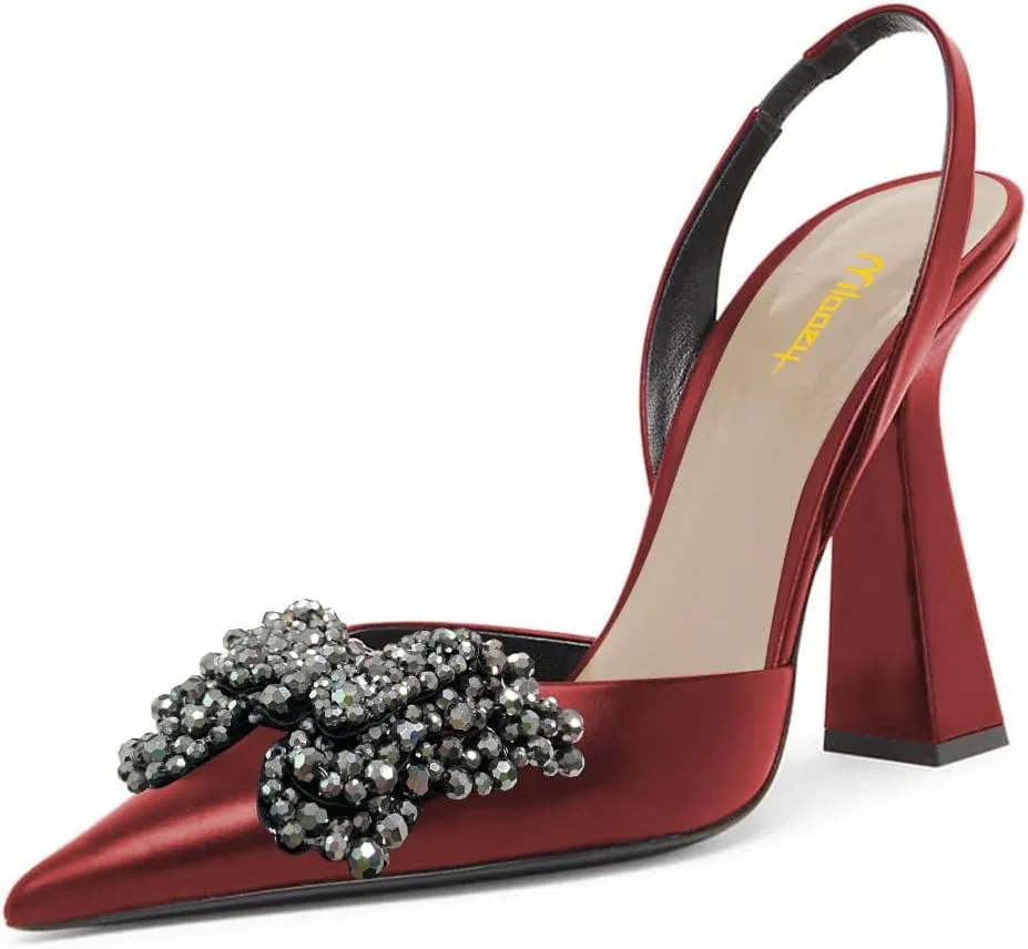 Milooey shoes Women Closed Pointed Toe Slip On Sandal Chic Rhinestone Butterfly Slingbacks Sexy Block High Heel Pump Party Prom Dress Shoes Size 4-16 Us