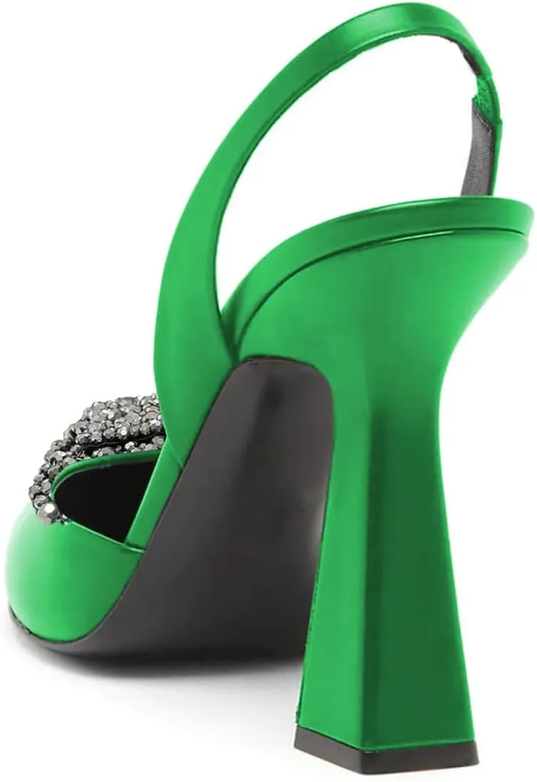 Milooey shoes Women Closed Pointed Toe Slip On Sandal Chic Rhinestone Butterfly Slingbacks Sexy Block High Heel Pump Party Prom Dress Shoes Size 4-16 Us