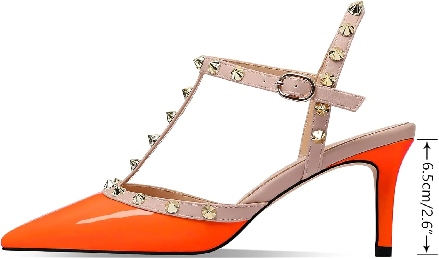 MIRAAZZURRA Women Heeled Sandals Rivet Studded T-Strap Wedding Shoes Stiletto High Heels Pointed Toe Slip On Bridal Pumps for Women