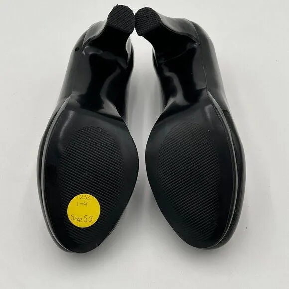 Miss left Black Low Platform High Chunky Heel Closed Round Toe Pump Elegant Shoe