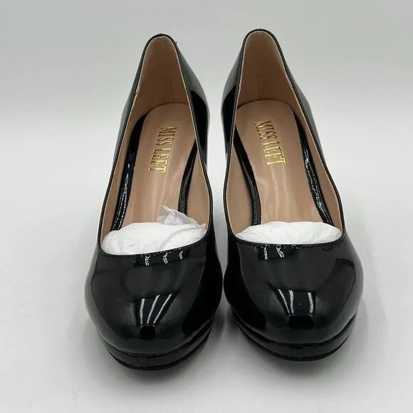 Miss left Black Low Platform High Chunky Heel Closed Round Toe Pump Elegant Shoe