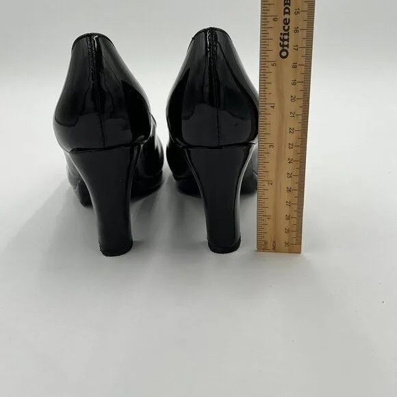 Miss left Black Low Platform High Chunky Heel Closed Round Toe Pump Elegant Shoe