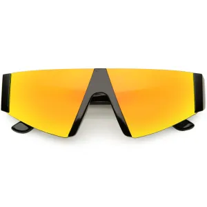 Modern Flat Top Blade Cut Color Mirrored Lens Shield Sunglasses C986