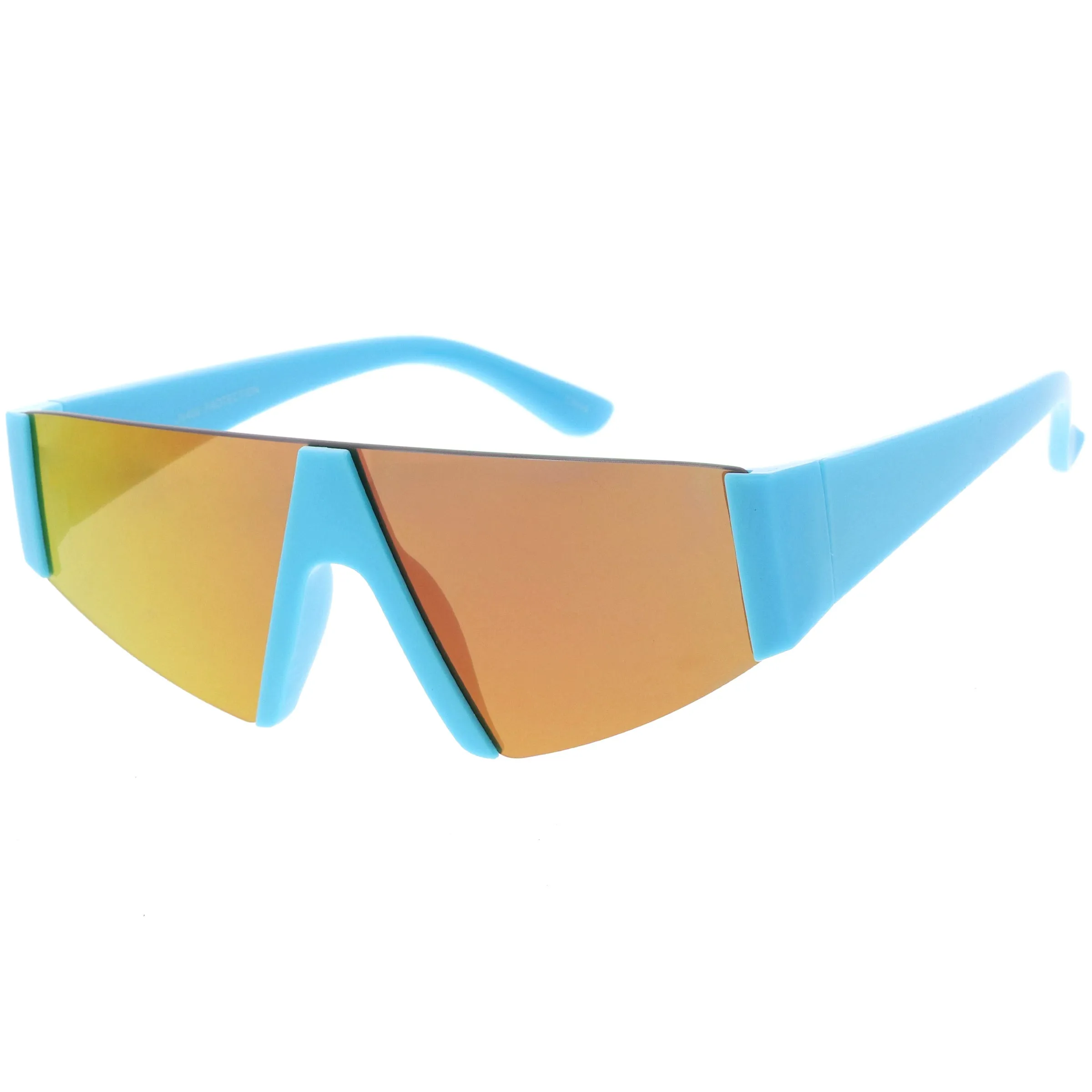 Modern Flat Top Blade Cut Color Mirrored Lens Shield Sunglasses C986