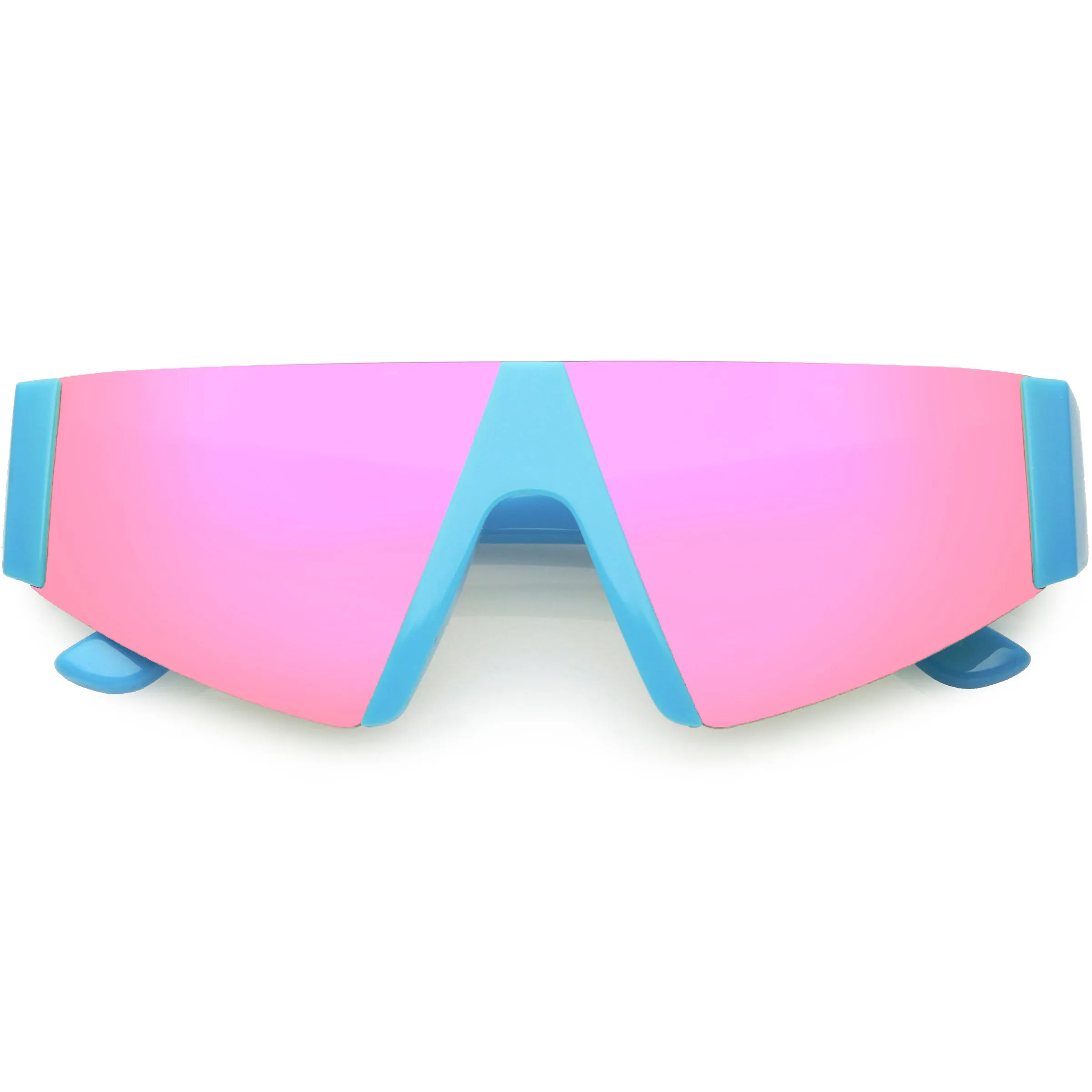 Modern Flat Top Blade Cut Color Mirrored Lens Shield Sunglasses C986