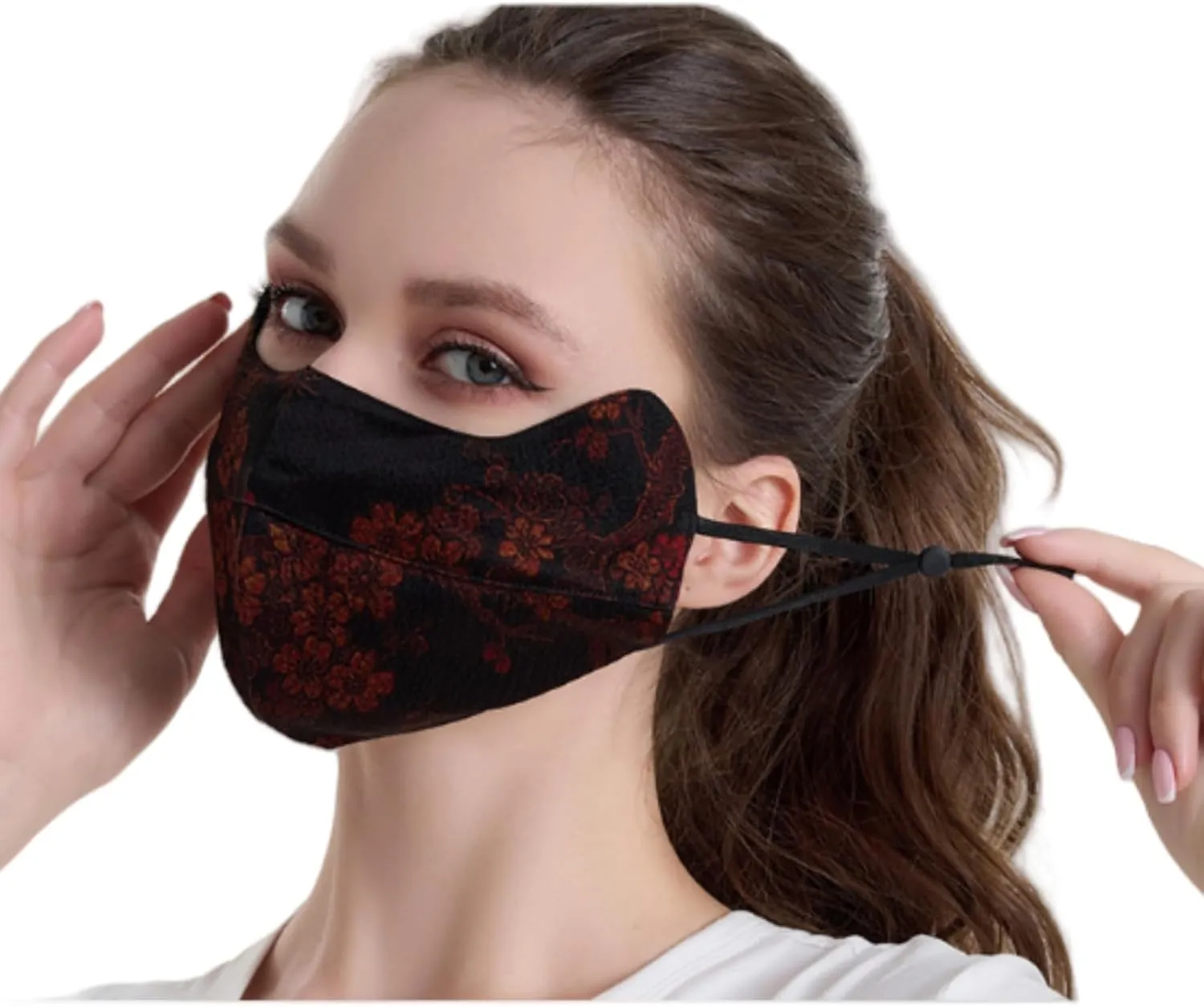 Mulberry Silk Face Mask with Eye Protection, Double Layer UV Sun Mask Breathable for Women Outdoor