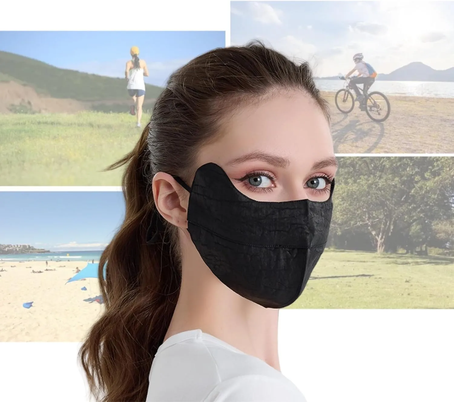 Mulberry Silk Face Mask with Eye Protection, Double Layer UV Sun Mask Breathable for Women Outdoor