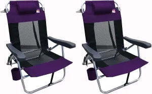 Multi-Position Flat Folding Mesh Ultralight Beach Chair (2-Pack) - Purple