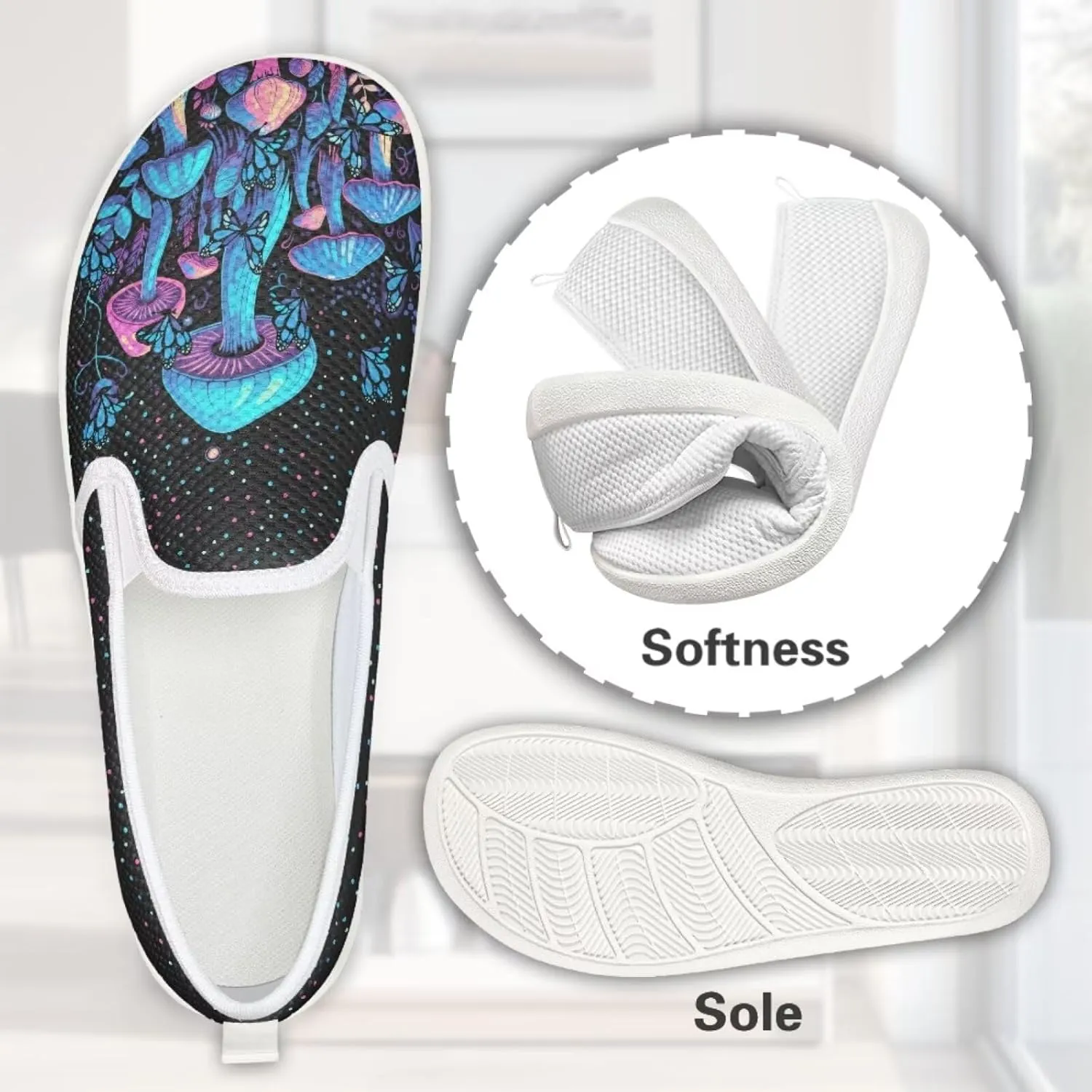 Mushroom Design Running Shoes Flats for Women Tennis Shoes Slip Resistant Work Shoes