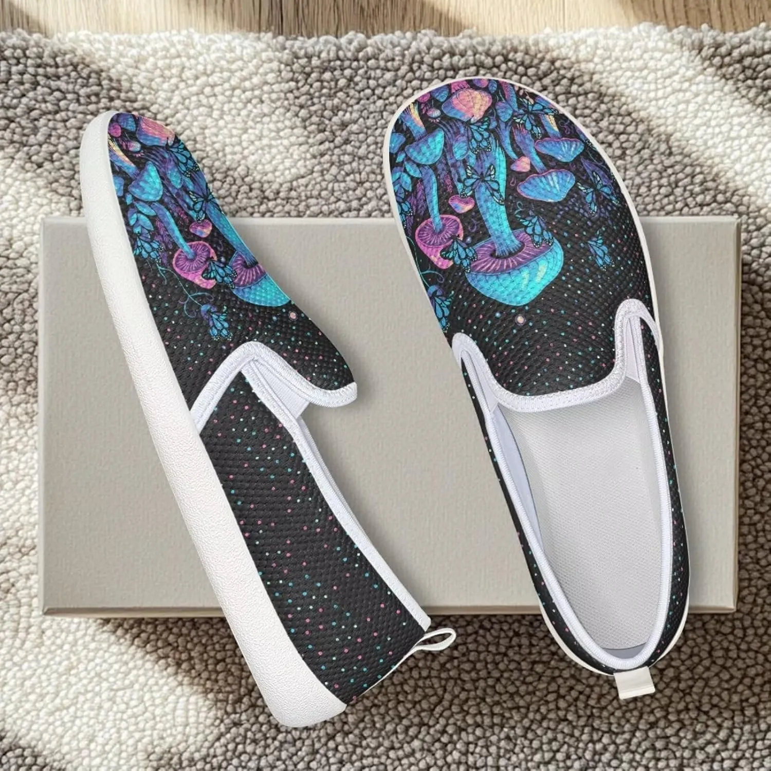 Mushroom Design Running Shoes Flats for Women Tennis Shoes Slip Resistant Work Shoes