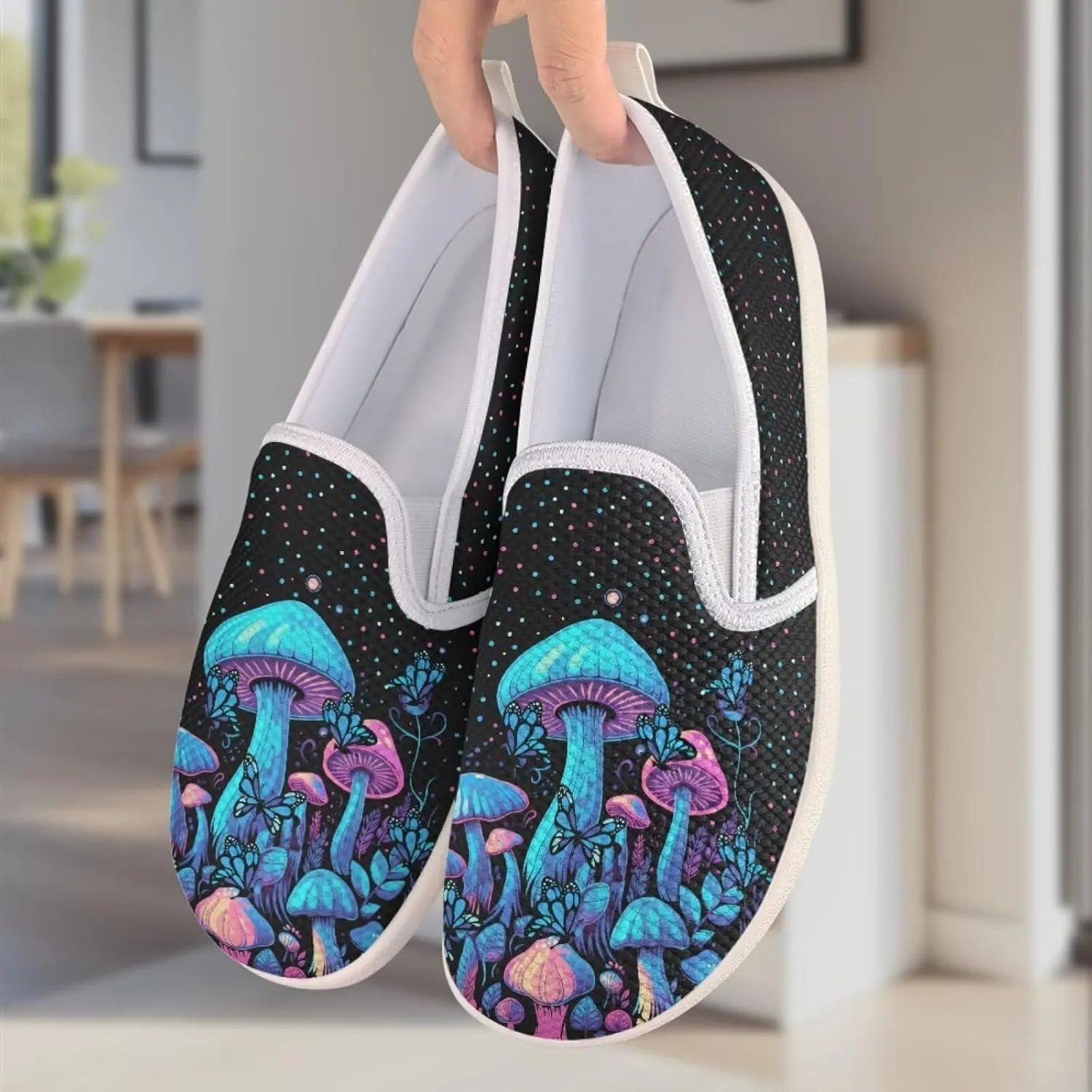 Mushroom Design Running Shoes Flats for Women Tennis Shoes Slip Resistant Work Shoes