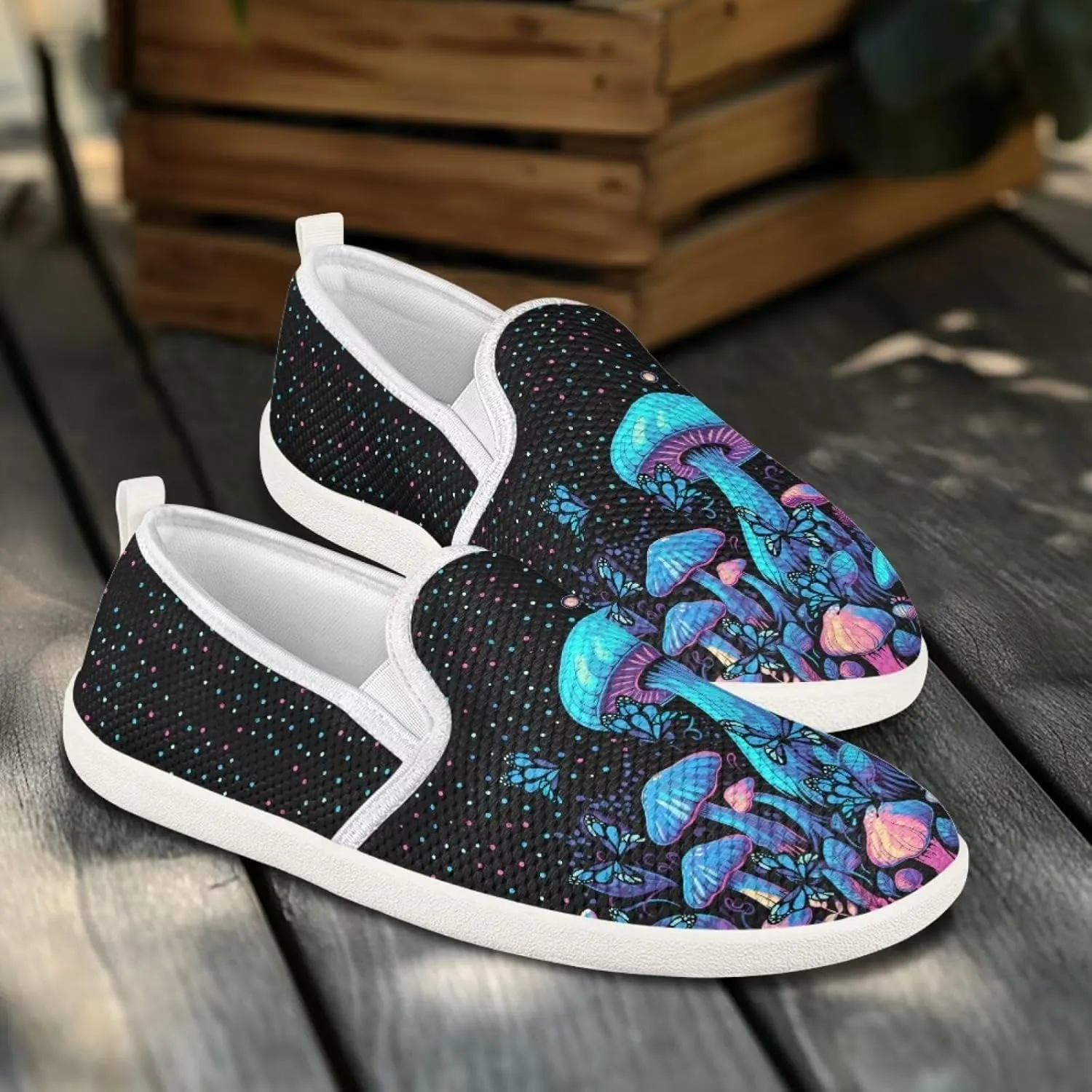 Mushroom Design Running Shoes Flats for Women Tennis Shoes Slip Resistant Work Shoes