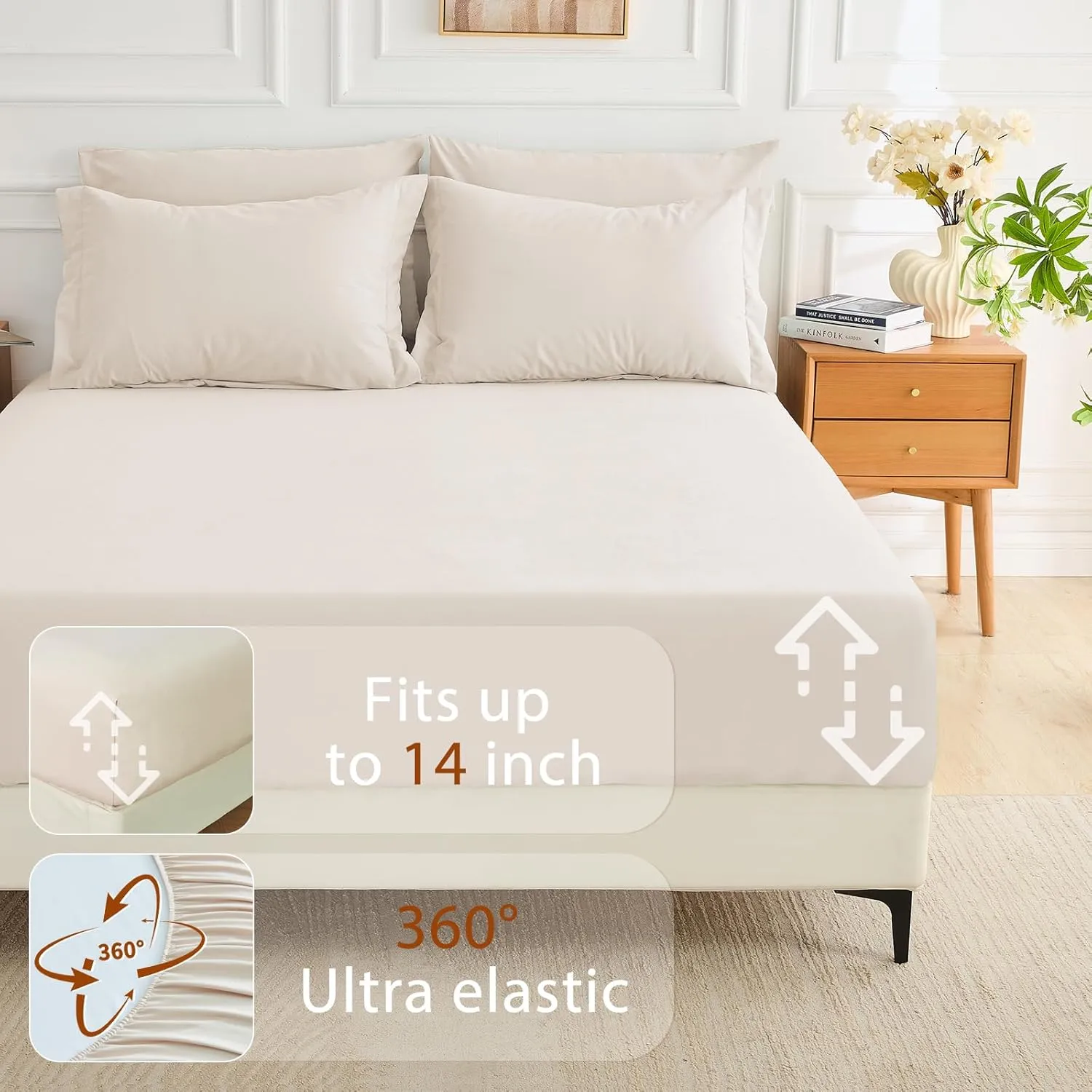MUXHOMO 7 Pieces Queen Comforter Set, Soft Bed in a Bag Queen Size, All Season Bedding Set with Comforter, Flat Sheet, Fitted Sheet, Pillowcases & Shams, Beige