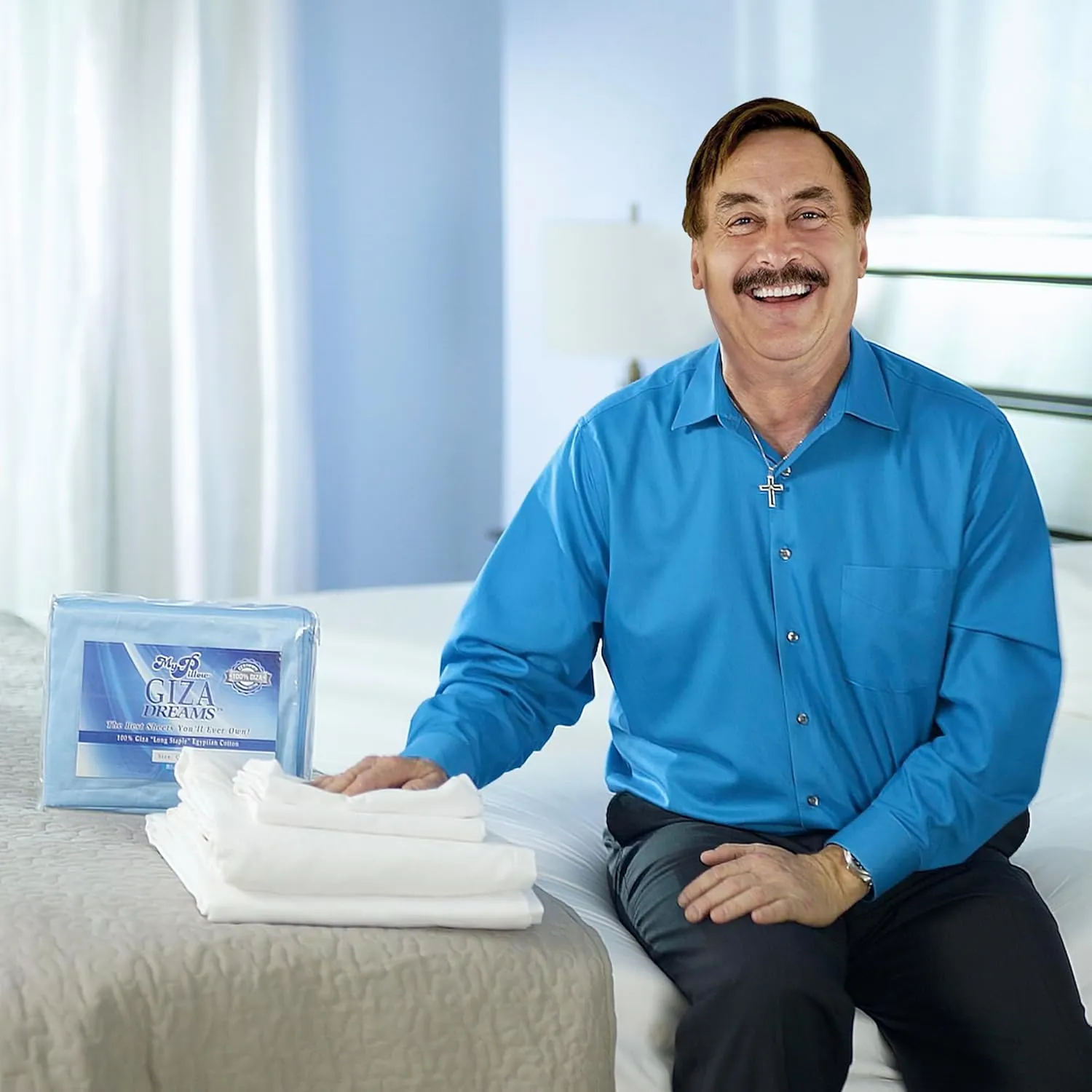 MyPillow Giza Dreams Bed Sheets, 100% Certified Giza Egyptian Cotton, Deep Pocket, Sateen Weave [King, Lake Blue]