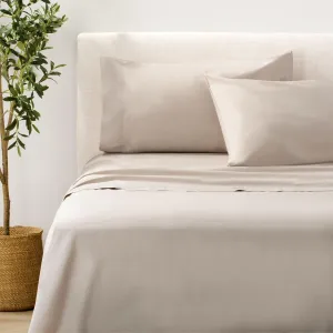 Nate Home by Nate Berkus 200TC 100% Cotton Percale 4-Piece Sheet Set | Crisp, Cool, and Breathable Bedding from mDesign - King Size - 1 Flat Sheet/1 Fitted Sheet/2 Pillowcases, Fossil (Beige)