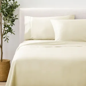 Nate Home by Nate Berkus 300TC Cotton Bedding 4-Piece Deep Pocket King Sheet Set, Smooth Sateen Weave from mDesign - Includes 1 Flat Sheet/1 Fitted Sheet/2 Pillowcases - Antique White (Beige)