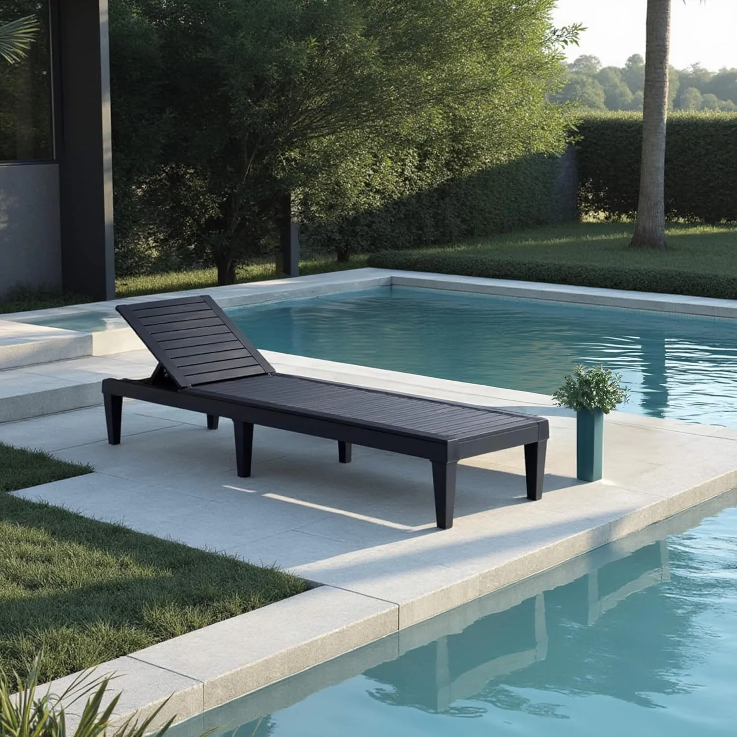 Nestl Lounge Chair Outdoor - Waterproof Outdoor Chaise Lounge Chair, Adjustable Lawn Chairs, Lightweight Black Patio Lounge Chair