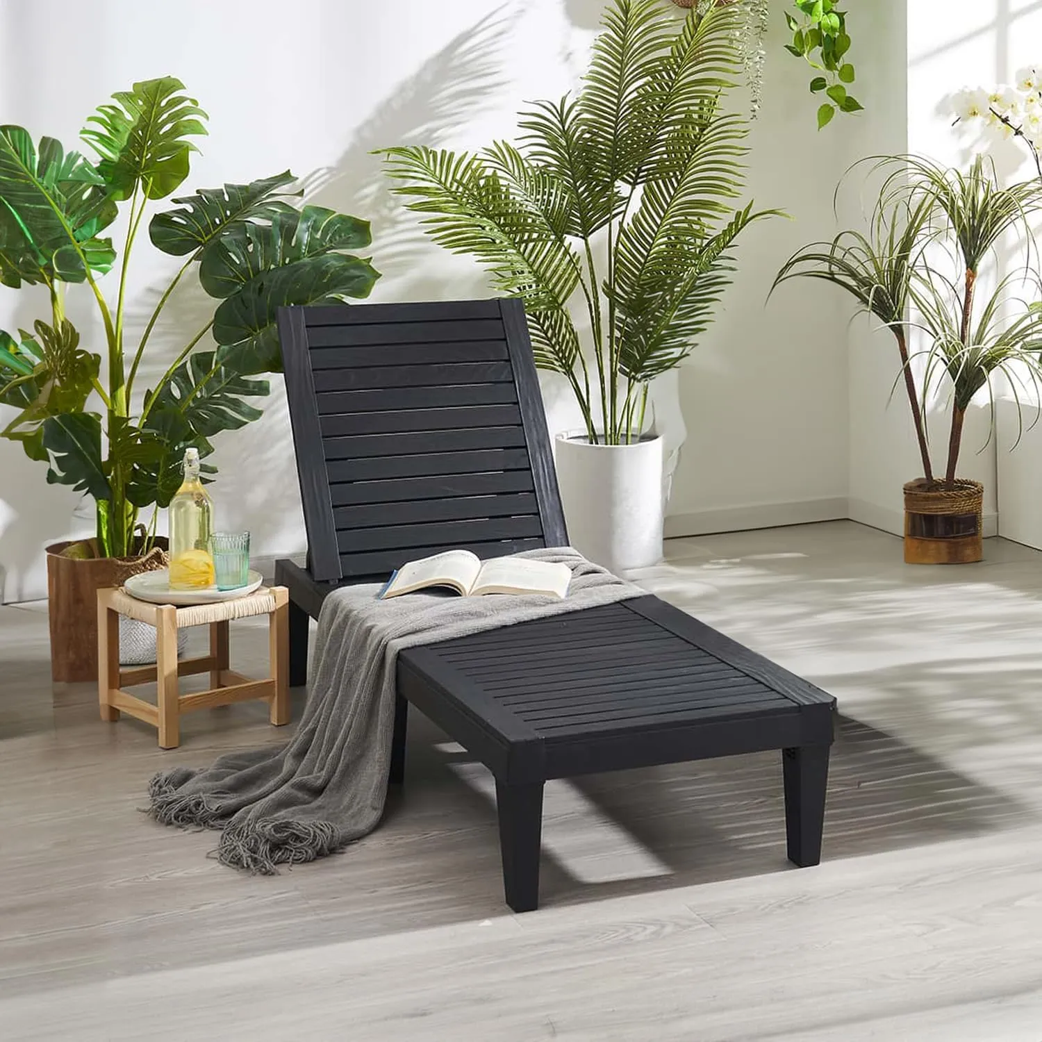 Nestl Lounge Chair Outdoor - Waterproof Outdoor Chaise Lounge Chair, Adjustable Lawn Chairs, Lightweight Black Patio Lounge Chair