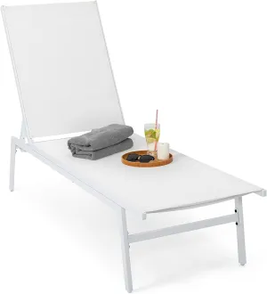 NUU GARDEN Patio Chaise Lounge Outdoor All-Flat 6 Positions Chaise Lounge Chairs All Weather Textile Fabric for Outside, Patio, Garden, Poolside, Beach, White