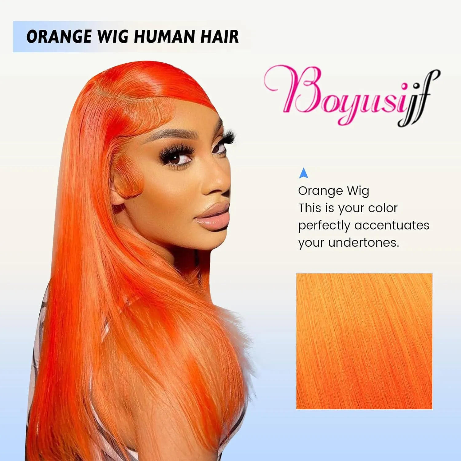 Orange Lace Front Human Hair Wig Orange Straight 13x4 Lace Front Wigs Human Hair with Baby Hair 180% Density for Daily Cosplay Party Holiday Wigs(30inches)