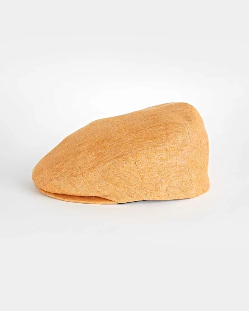 Orange Linen Flat Cap