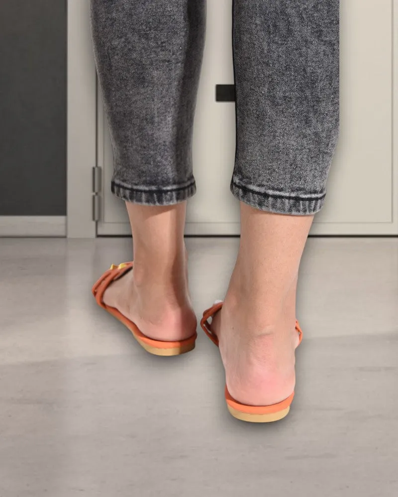 Orange Studded Slip On Sandal