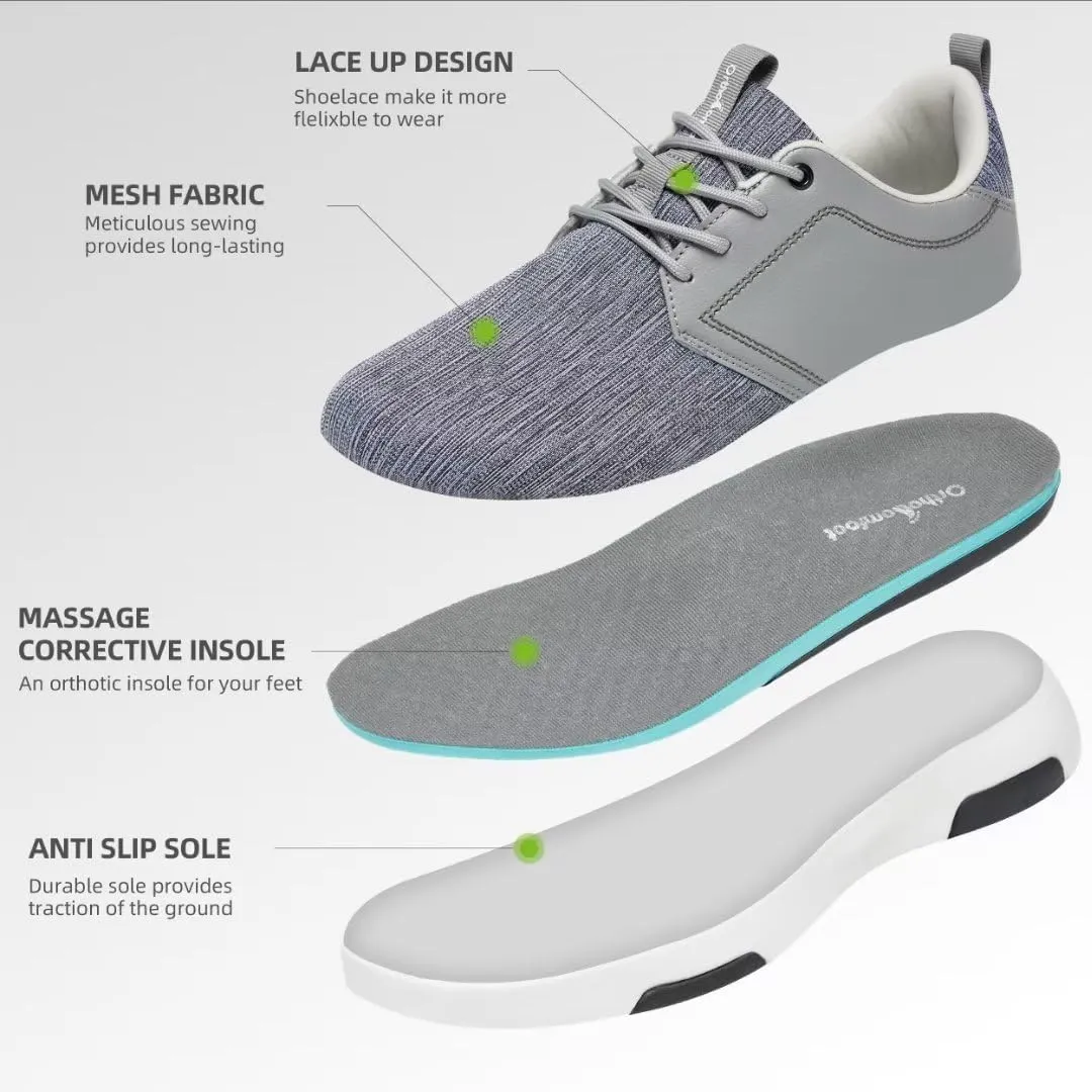 OrthoComfoot Men's Orthopedic Fashion Sneakers with Arch Support: Comfortable Plantar Fasciitis Walking Shoes, Casual Breathable Flat Feet Shoes for Foot and Heel Pain Relief