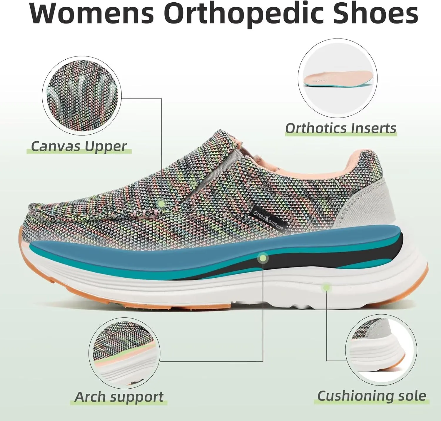 OrthoComfoot Women's Orthopedic Comfortable Walking Shoes, Casual Arch Support Slip-On Shoes for Plantar Fasciitis, Breathable Orthotic Loafers for Foot and Heel Pain Relief