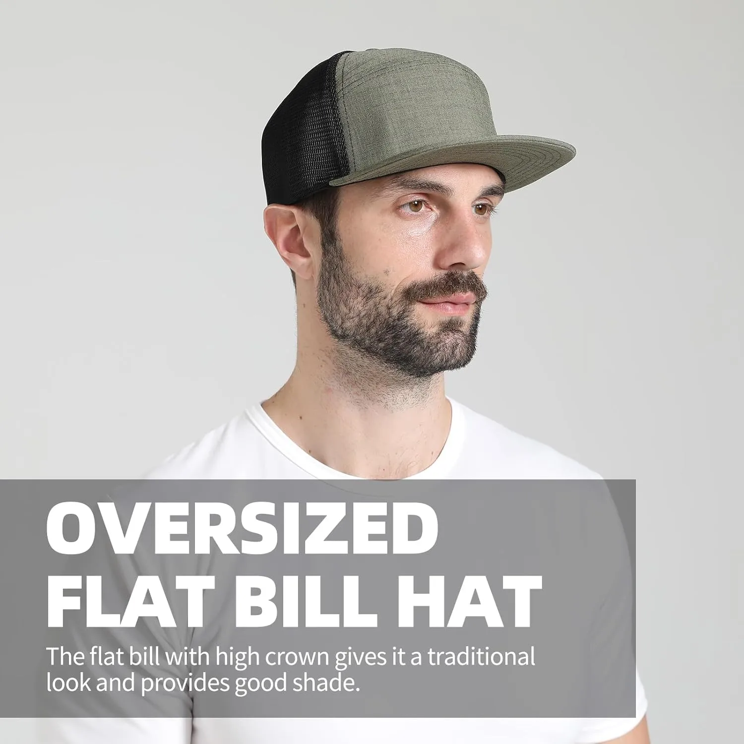 Oversize XXL Blank Flatbill Mesh Snapback Cap for Big Head 23.6"-25.6" Extra Large 6 Panel Camper Style Hat Baseball Cap