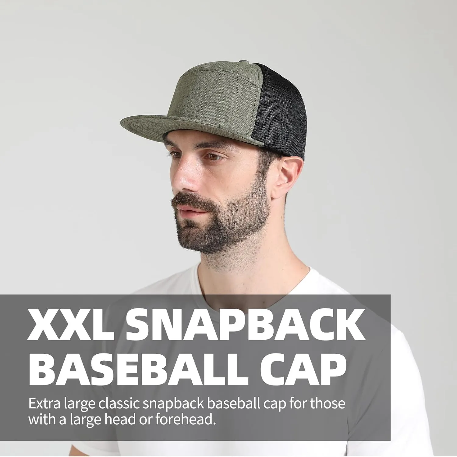 Oversize XXL Blank Flatbill Mesh Snapback Cap for Big Head 23.6"-25.6" Extra Large 6 Panel Camper Style Hat Baseball Cap