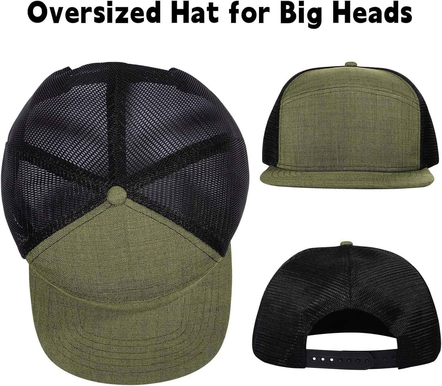 Oversize XXL Blank Flatbill Mesh Snapback Cap for Big Head 23.6"-25.6" Extra Large 6 Panel Camper Style Hat Baseball Cap