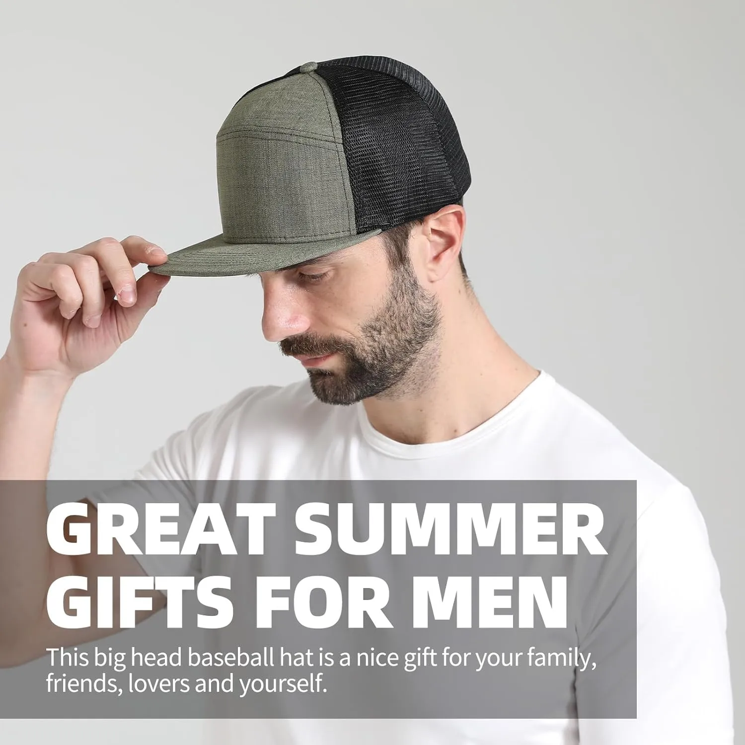 Oversize XXL Blank Flatbill Mesh Snapback Cap for Big Head 23.6"-25.6" Extra Large 6 Panel Camper Style Hat Baseball Cap
