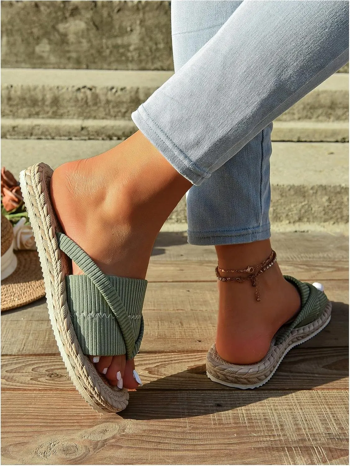 OYOANGLE Women's Flip Flop Thong Sandals Open Toe Slip on Summer Slide Sandals Beach Vacation Flat Sandal