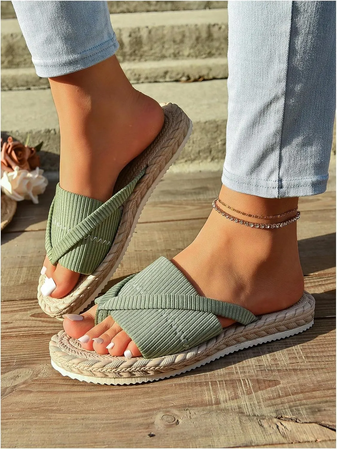 OYOANGLE Women's Flip Flop Thong Sandals Open Toe Slip on Summer Slide Sandals Beach Vacation Flat Sandal