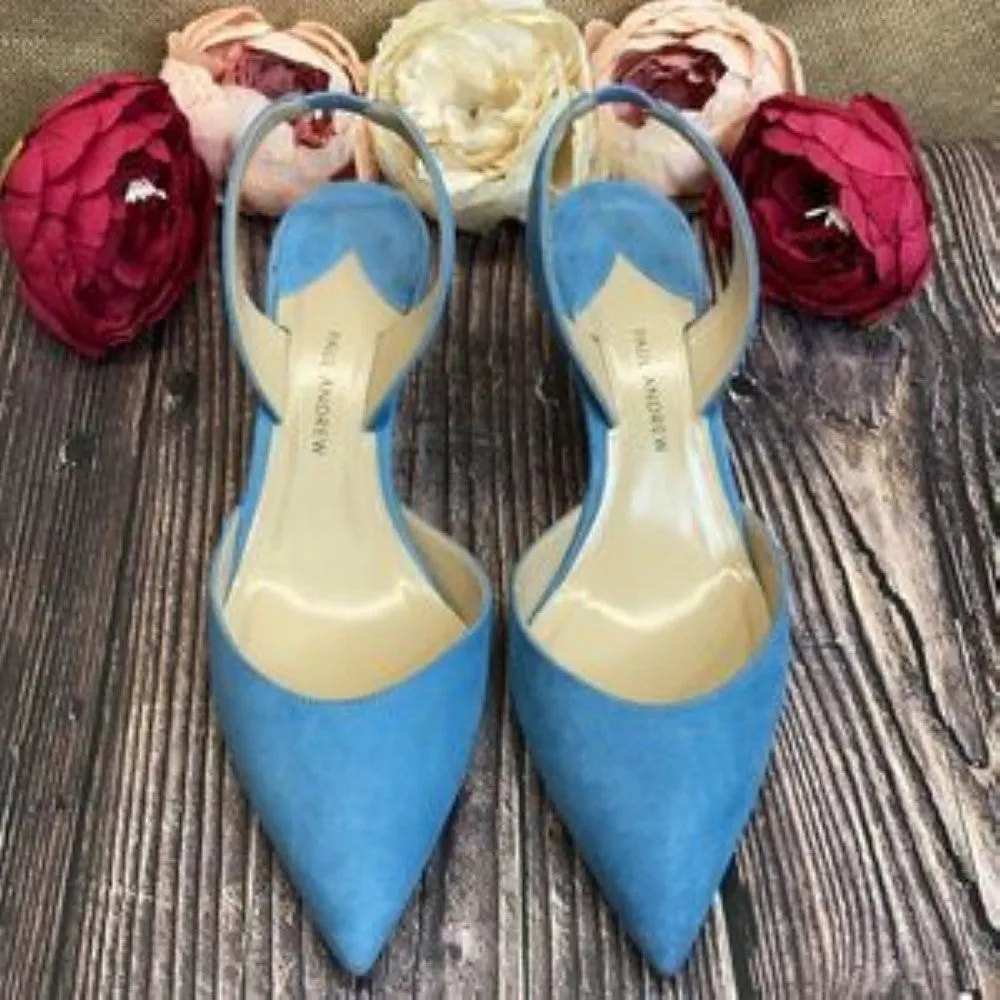 Paul Anderson Blue Suede Slingback Pumps 39M