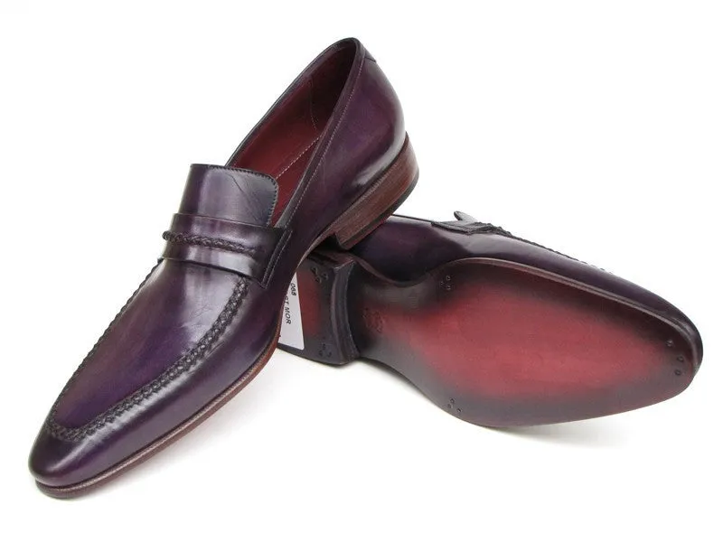 Paul Parkman Men's Handmade Leather Loafers in Purple