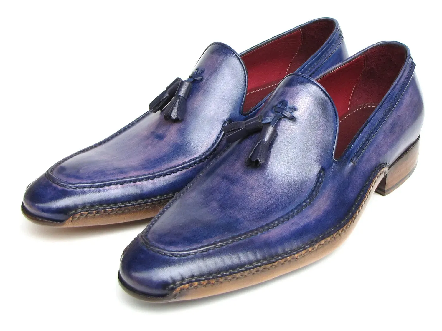 Paul Parkman Men's Side Handsewn Tassel Loafer Blue & Purple