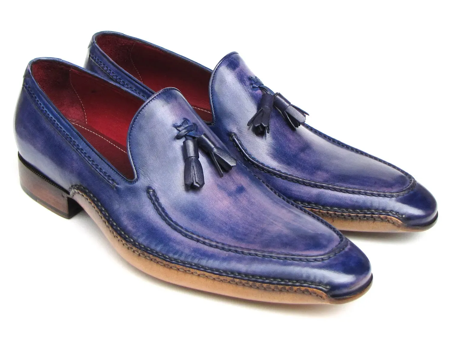 Paul Parkman Men's Side Handsewn Tassel Loafer Blue & Purple