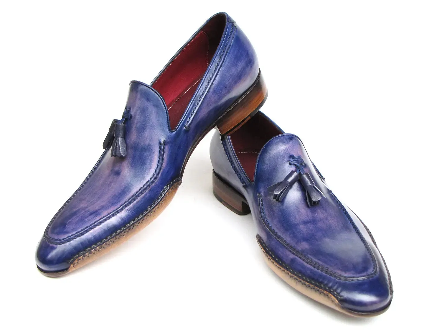 Paul Parkman Men's Side Handsewn Tassel Loafer Blue & Purple