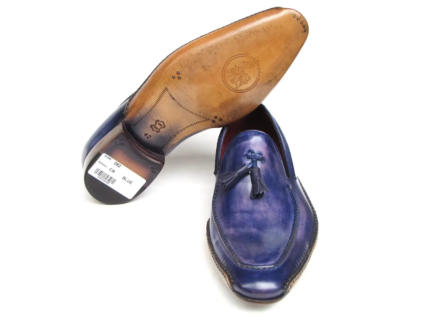 Paul Parkman Men's Side Handsewn Tassel Loafer Blue & Purple