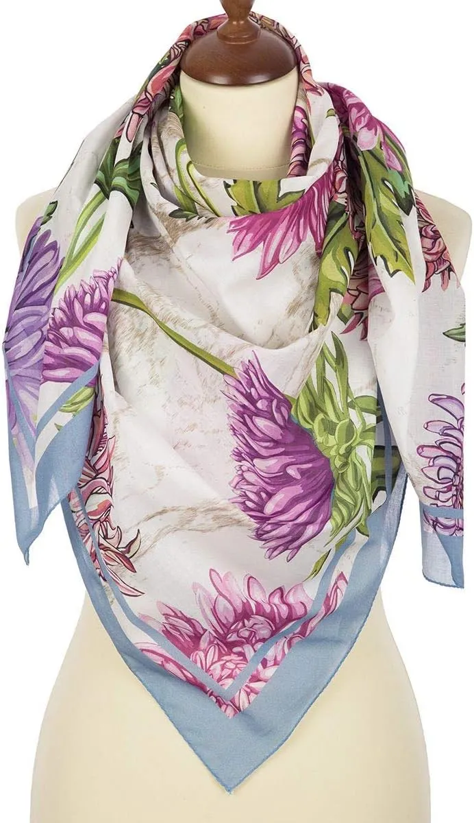 Pavlovo Posad Cotton Shawl for Women 45.3x45.3 (115x115 cm) 100% Cotton Scarf for Women, Wrap, Fashion Scarves