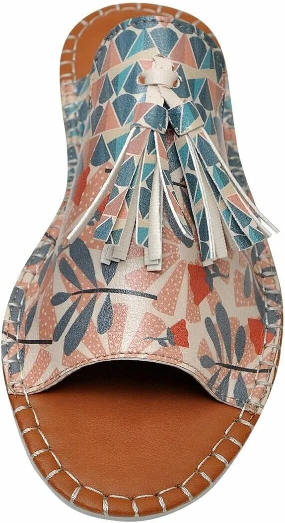 Personalize Your Life Pine - Printed Flat Slide Slippers - Tassel Detail - Everyday Fashion - Chic, Elegant, and Casual Style - Vegan, Environmentally Friendly and Handmade - Breathable Content